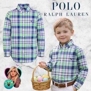 Polo Ralph Lauren Boys 7 Spring Plaid Natural Stretch Button Down Shirt